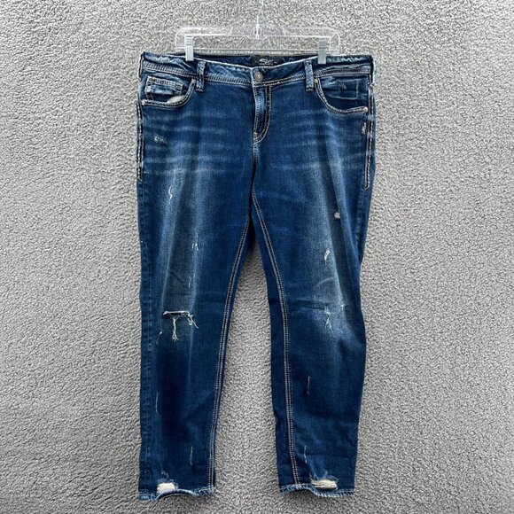 Silver Jeans Blue Boyfriend Jeans Distressed - Picture 1 of 11